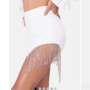 Rhinestone detail mini skirt - White